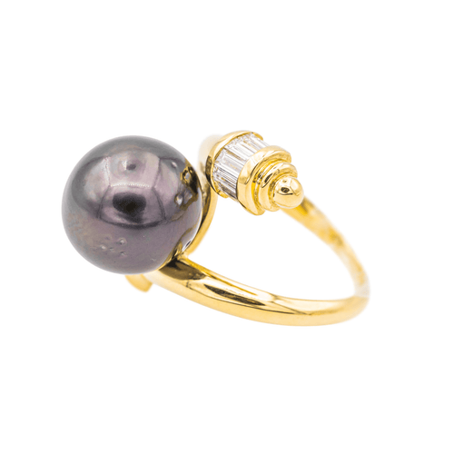 Bague 51 Bague en or jaune 18 carats avec perle de Tahiti et diamants 58 Facettes 3260296RV