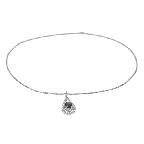 Collier Collier Pendentif Or blanc Saphir, Diamant 58 Facettes 3263778CN