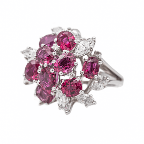 Bague 52 Bague Fleur Or blanc Rubis, Diamant 58 Facettes 3263779CN