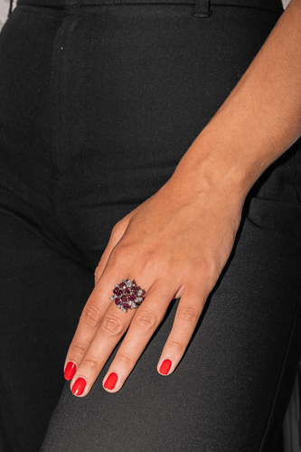 Bague 52 Bague Fleur Or blanc Rubis, Diamant 58 Facettes 3263779CN