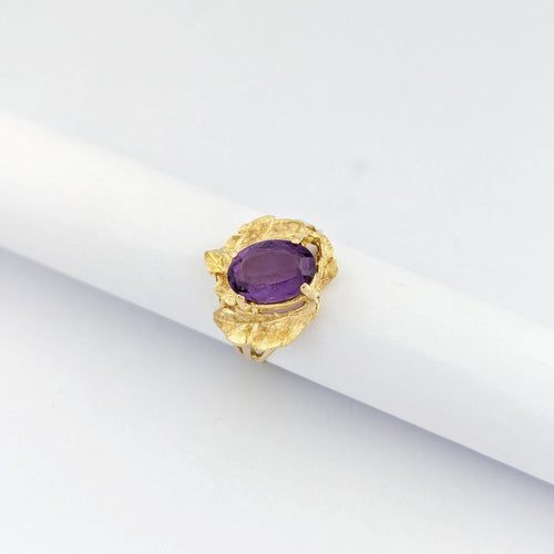 Bague 53 Bague motif feuille en or jaune 18 carats et améthyste 58 Facettes 32697