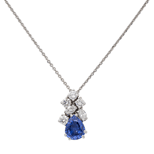 Collier Collier en or blanc 18 carats avec saphir et diamants 58 Facettes 3290287CN