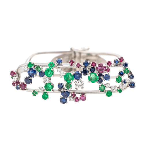 Bracelet Jean Vendôme - Bracelet en or blanc et platine saphirs, émeraudes, rubis, diamants 58 Facettes 3298646CN