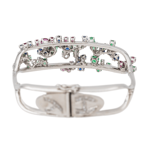 Bracelet Jean Vendôme Bracelet  Or blanc, Platine Saphir, Emeraude, Rubis 58 Facettes 3298646CN