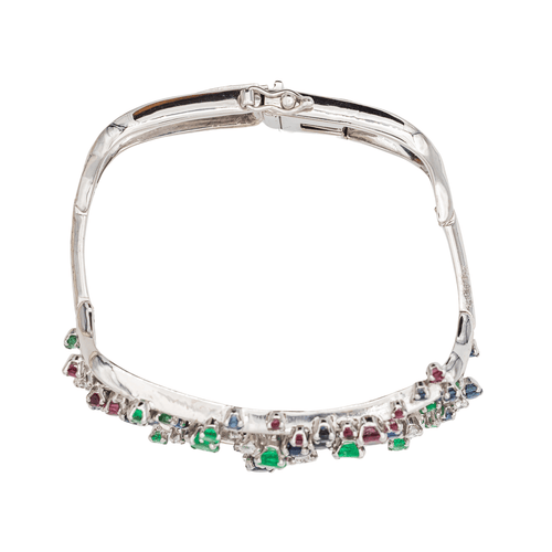 Bracelet Jean Vendôme - Bracelet en or blanc et platine saphirs, émeraudes, rubis, diamants 58 Facettes 3298646CN
