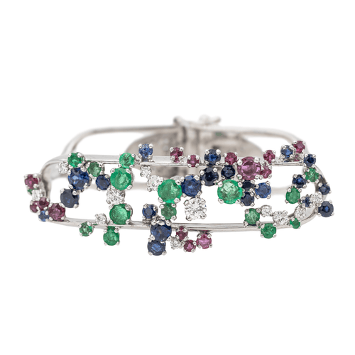 Bracelet Jean Vendôme Bracelet  Or blanc, Platine Saphir, Emeraude, Rubis 58 Facettes 3298646CN