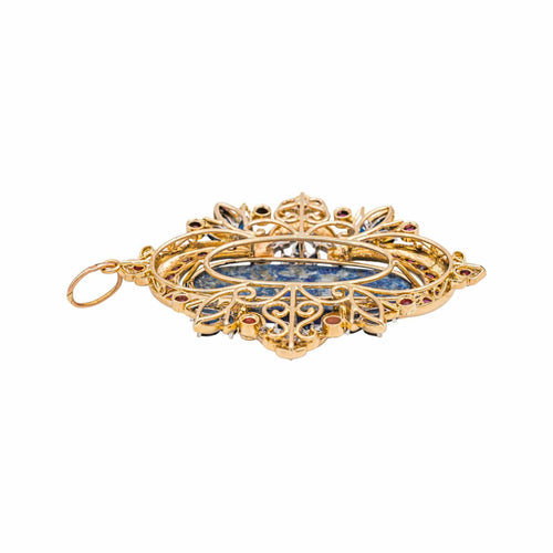 Pendentif Pendentif vintage en or jaune 14 carats lapis-lazuli, diamants, rubis et saphirs 58 Facettes 3301418RV