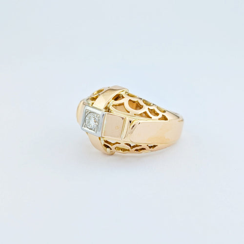 Bague 56 Bague tank ajourée en or jaune 18 carats et diamant 58 Facettes 33016