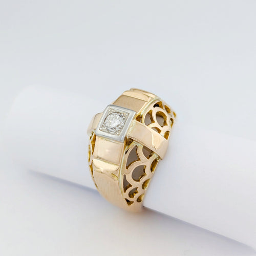 Bague 56 Bague tank ajourée en or jaune 18 carats et diamant 58 Facettes 33016