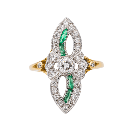 Bague 53 Bague Or jaune, Or blanc Diamant, Emeraude 58 Facettes 3308125CN