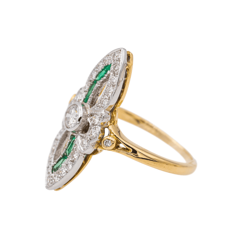 Bague 53 Bague en or jaune et blanc 18 carats avec diamants et émeraudes 58 Facettes 3308125CN