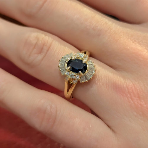 Bague 51 Bague en or jaune 18 carats avec saphir et diamants 58 Facettes 33096