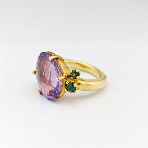Bague 52.5 Bague en or jaune 18 carats avec améthyste et tsavorites 58 Facettes 33247