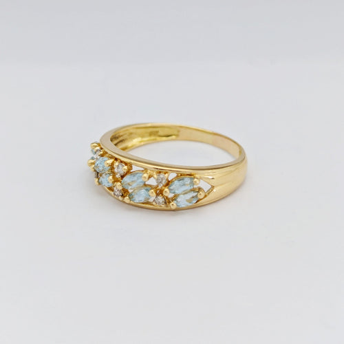 Bague 60 Bague en or jaune 18 carats et aigues-marines taille marquise 58 Facettes 33287