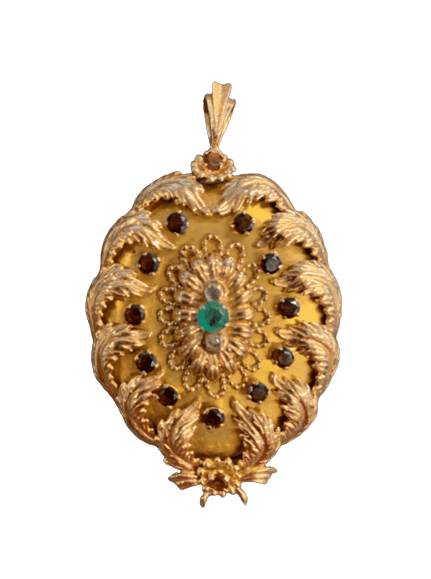 Broche Broche Pendentif Feuilles d'Acanthe, Grenats & Emeraude 58 Facettes DV0032-30