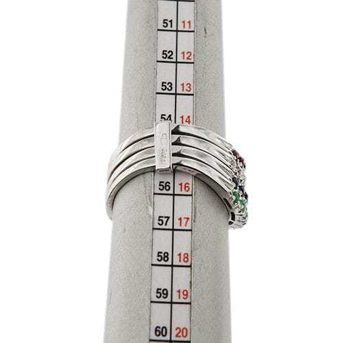 Bague Bague Riviera ondulée en or blanc 18 ct avec diamants, rubis, saphirs et émeraudes 58 Facettes 33645