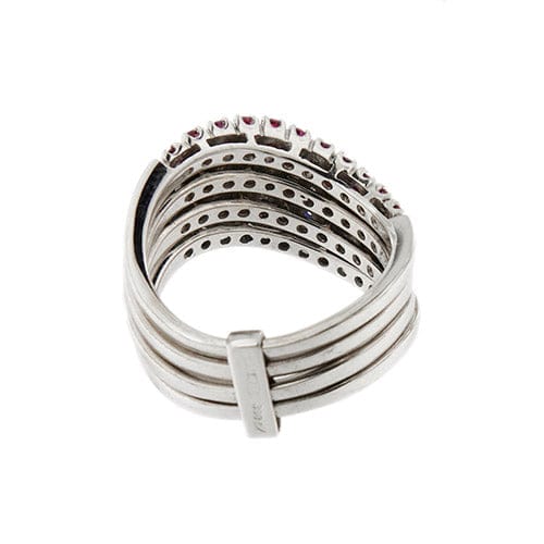 Bague Bague Riviera ondulée en or blanc 18 ct avec diamants, rubis, saphirs et émeraudes 58 Facettes 33645