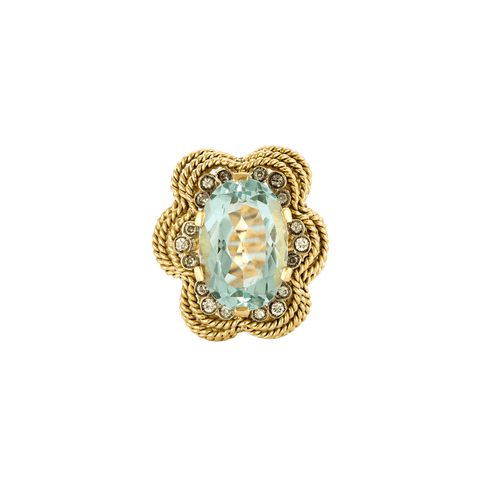 Bague 51 Bague motif floral en or jaune 18k, aigue-marine et diamants 58 Facettes BO/240027
