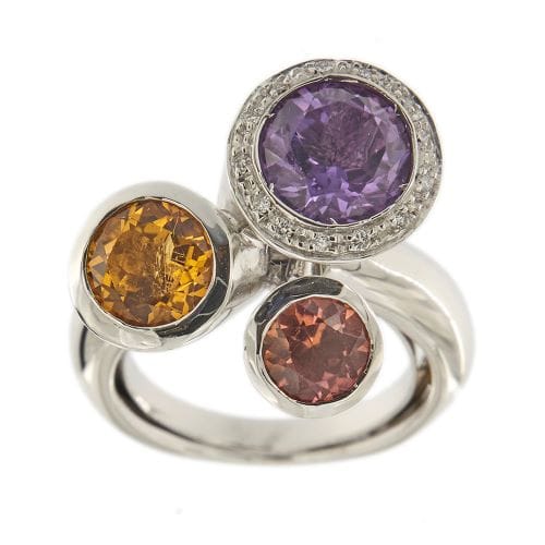 Bague Anello Lira - Bague en or blanc 18 carats avec diamants et pierres précieuses 58 Facettes 34070