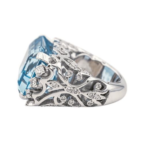 Bague 51 Bague Or blanc Aigue marine, Diamant 58 Facettes 3411144CN