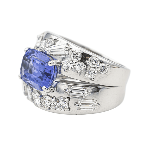 Bague 51 Bague cocktail en or blanc 18 carats avec tanzanite et diamants 58 Facettes 3411145CN