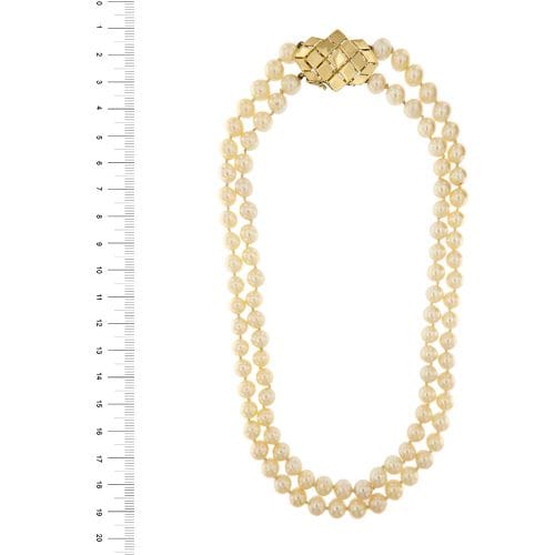 Collier Collier - Deux rangs de perles d’eau salée et fermoir en or jaune 18 ct 58 Facettes 34189