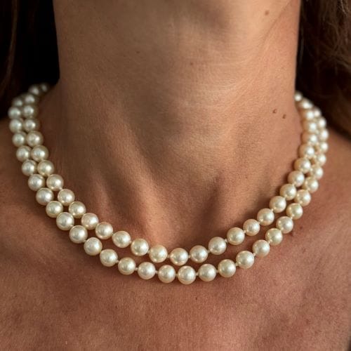 Collier Collier - Deux rangs de perles d’eau salée et fermoir en or jaune 18 ct 58 Facettes 34189