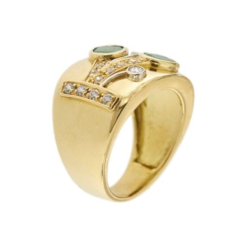 Bague 54 Bague bandeau en or jaune 18 ct avec émeraudes et diamants 58 Facettes 34295