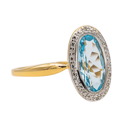 Bague 59 Bague en or jaune 18 carats avec topaze ovale et diamants 58 Facettes 3437190CN