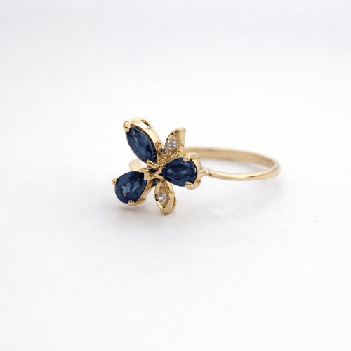 Bague 52 Bague fleur en or jaune 18 carats, saphirs et diamants 58 Facettes 34423