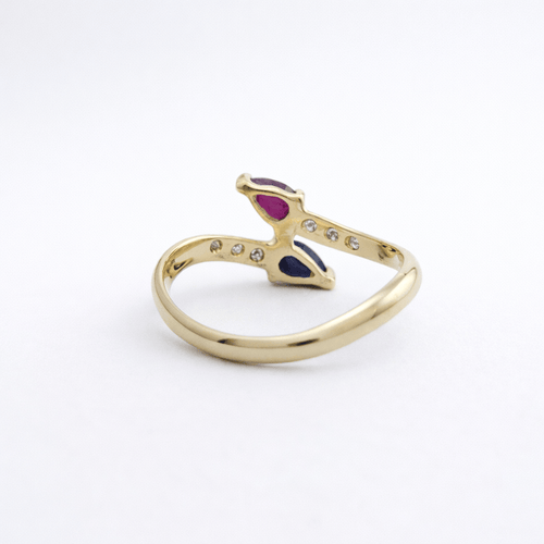 Bague 51 Bague Toi & Moi en or jaune 18 carats, saphir, rubis et diamants 58 Facettes 34470