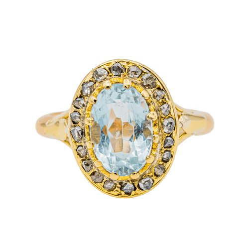 Bague 47 Pompadour - Bague en or jaune avec aigue-marine et diamants 58 Facettes 3447714CN