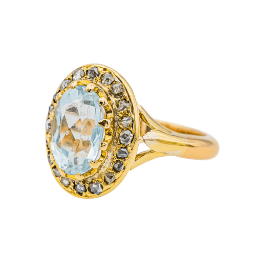 Bague 47 Pompadour - Bague en or jaune avec aigue-marine et diamants 58 Facettes 3447714CN