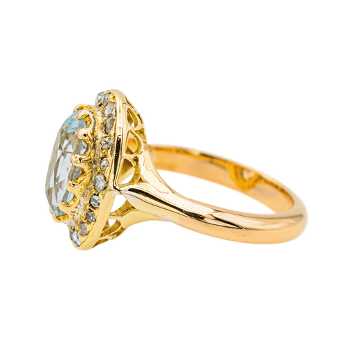 Bague 47 Pompadour - Bague en or jaune avec aigue-marine et diamants 58 Facettes 3447714CN