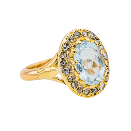 Bague 47 Pompadour - Bague en or jaune avec aigue-marine et diamants 58 Facettes 3447714CN