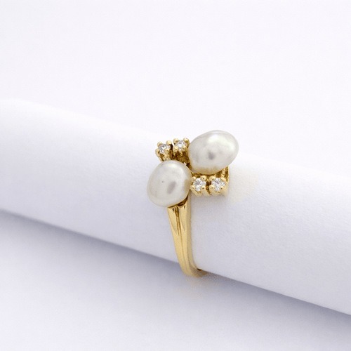 Bague 52.5 Bague Toi & Moi en or jaune 18 carats, perles et diamants 58 Facettes 34495