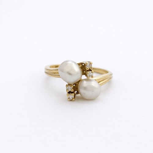 Bague 52.5 Bague Toi & Moi en or jaune 18 carats, perles et diamants 58 Facettes 34495