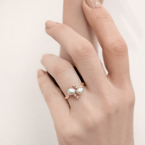 Bague 52.5 Bague Toi & Moi en or jaune 18 carats, perles et diamants 58 Facettes 34495