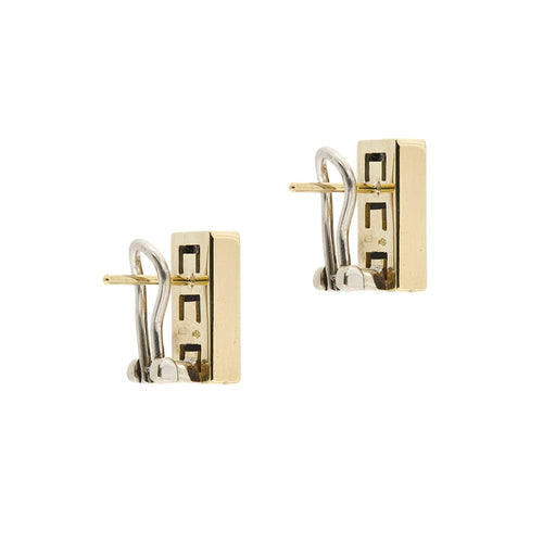 Boucles d'oreilles Boucles d’oreilles rectangulaires - Puces en or jaune et blanc 18 ct avec diamants 58 Facettes 34505