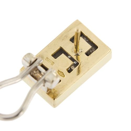 Boucles d'oreilles Boucles d’oreilles rectangulaires - Puces en or jaune et blanc 18 ct avec diamants 58 Facettes 34505