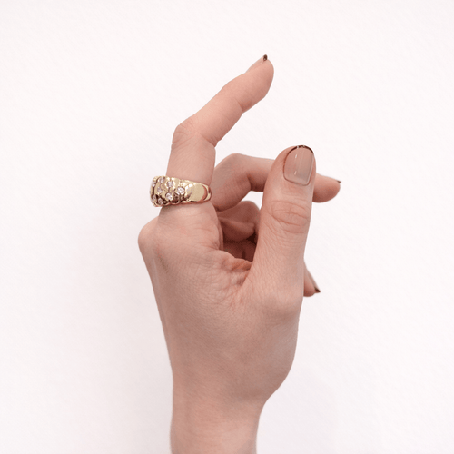 Bague 56 Bague large pavée de diamants en or jaune 18 carats 58 Facettes 34524