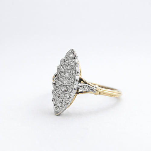 Bague 54 Bague marquise pavée de diamants en or jaune et or blanc 18 carats 58 Facettes 34598