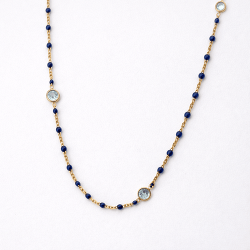 Collier Collier en or jaune 18 carats avec perles et topazes bleues 58 Facettes 34651