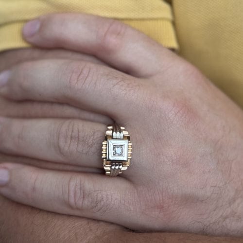 Bague Bague homme - Diamant 0,20 ct en or rose et or blanc 18 kt 58 Facettes 34875