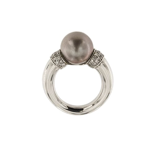 Bague Bague en or blanc 18 carats avec perle de Tahiti et diamants 58 Facettes 34976