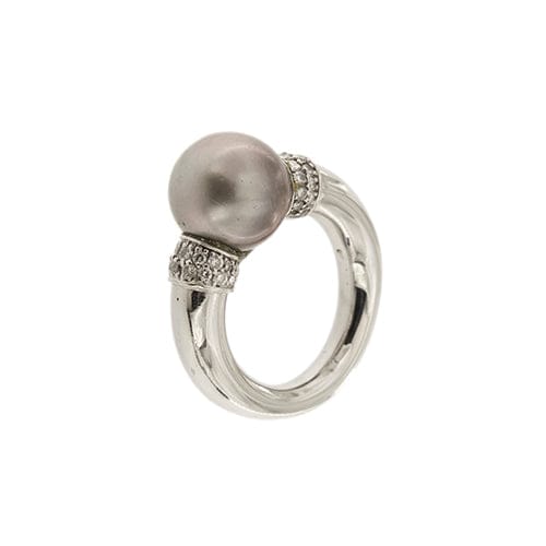 Bague Bague en or blanc 18 carats avec perle de Tahiti et diamants 58 Facettes 34976