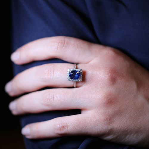 Bague 55 Bague ancienne - Bague saphir de Ceylan en or et platine et diamants 58 Facettes