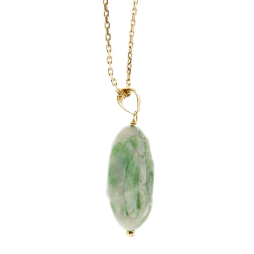 Collier Collier - Pendentif ovale en jade en or jaune 18 carats 58 Facettes 35132