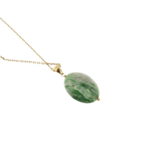 Collier Collier - Pendentif ovale en jade en or jaune 18 carats 58 Facettes 35132