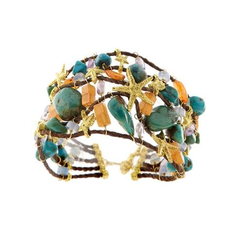 Bracelet Bracelet multifils en or jaune 18 ct avec turquoise, améthyste et cornaline 58 Facettes 35278